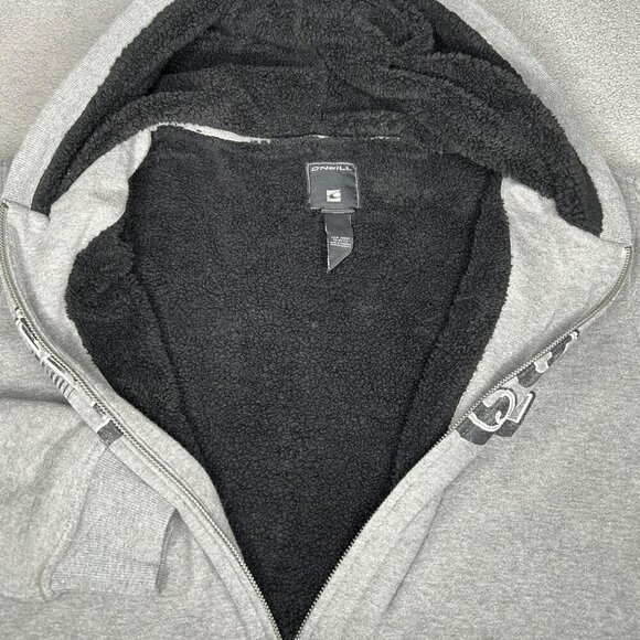 O'Neill Hoodie Mens Extra Large Y2K Gray Sherpa Lined Zip Up Jacket Spell Out - Picture 9 of 15
